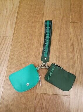 Lululemon Teal And Green Dual Pouch Wristlet Keychain Set